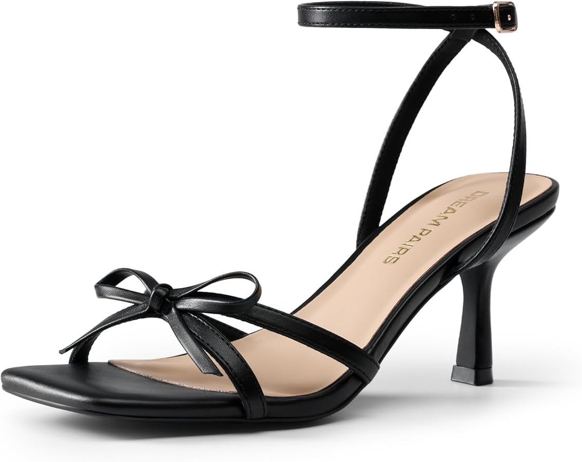 DREAM PAIRS Women's Bow Heels -Kitten Heels for Women, Square Toe Strappy Heeled Sandals, Elegant... | Amazon (US)