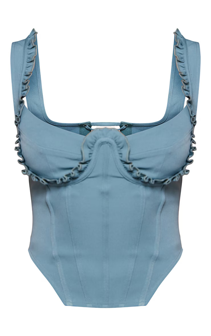 Washed Blue Frill Bust Lace Up Back Corset | PrettyLittleThing UK