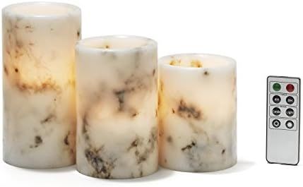 Flameless Pillar Candles with Remote - 3x4 3x5 3x6 Inch, 3 Pack, Marble Real Wax, Battery Operate... | Amazon (US)