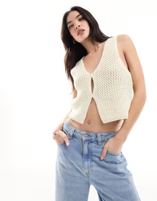 ASOS DESIGN knitted vest in chunky stitch in cream | ASOS (Global)