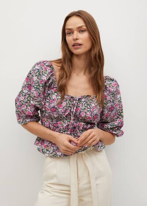 Printed puff sleeve blouse | MANGO (US)