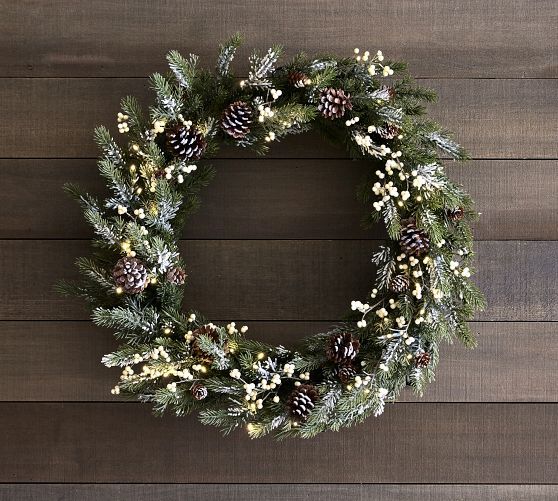 Pre-Lit Faux Frozen Pine And White Berry Wreath & Garland | Pottery Barn (US)