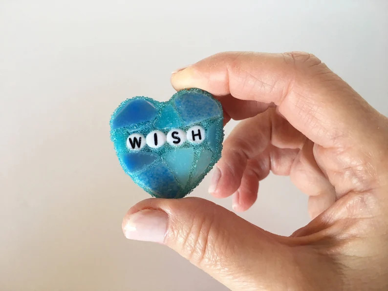 Small Blue Conversation Heart Wish Love Glass Tile Stained Valentines Day Galentines Mosaic Heart... | Etsy (US)