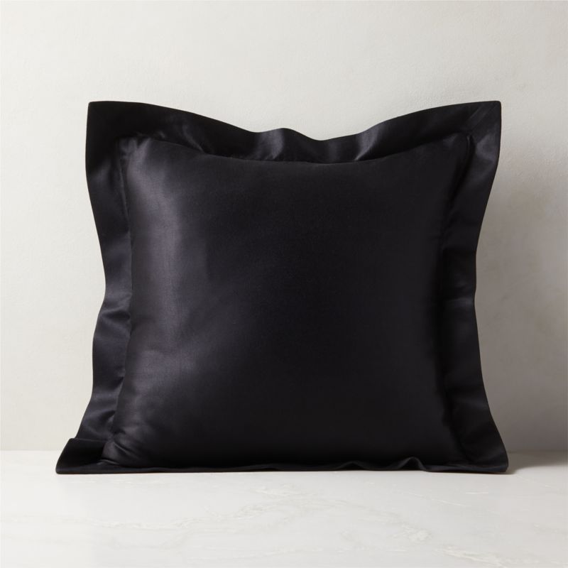 20" Cloud Black Satin Modern Throw Pillow with Down-Alternative Insert | CB2 | CB2
