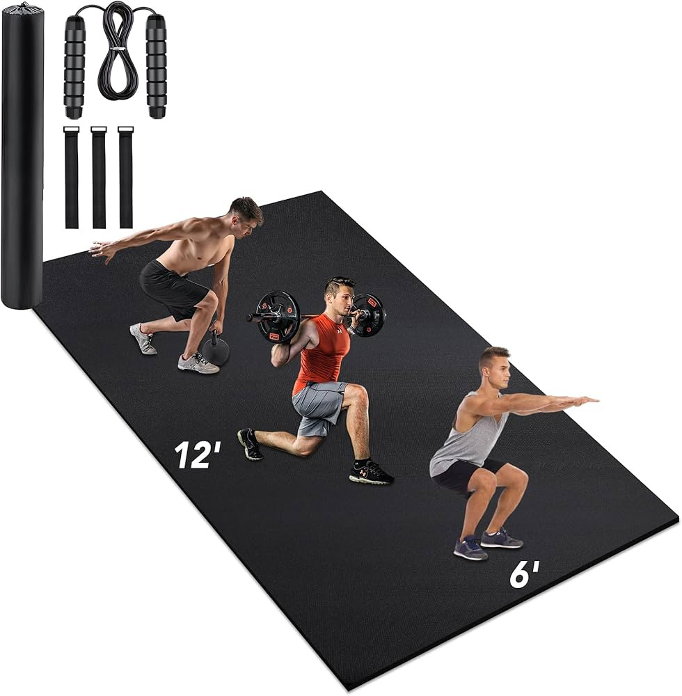 Large Exercise Mat - Rengue 8'x6'/12'x6' Exercise Mat Thick 7mm, Extra Wide Workout Mat for Men a... | Amazon (US)
