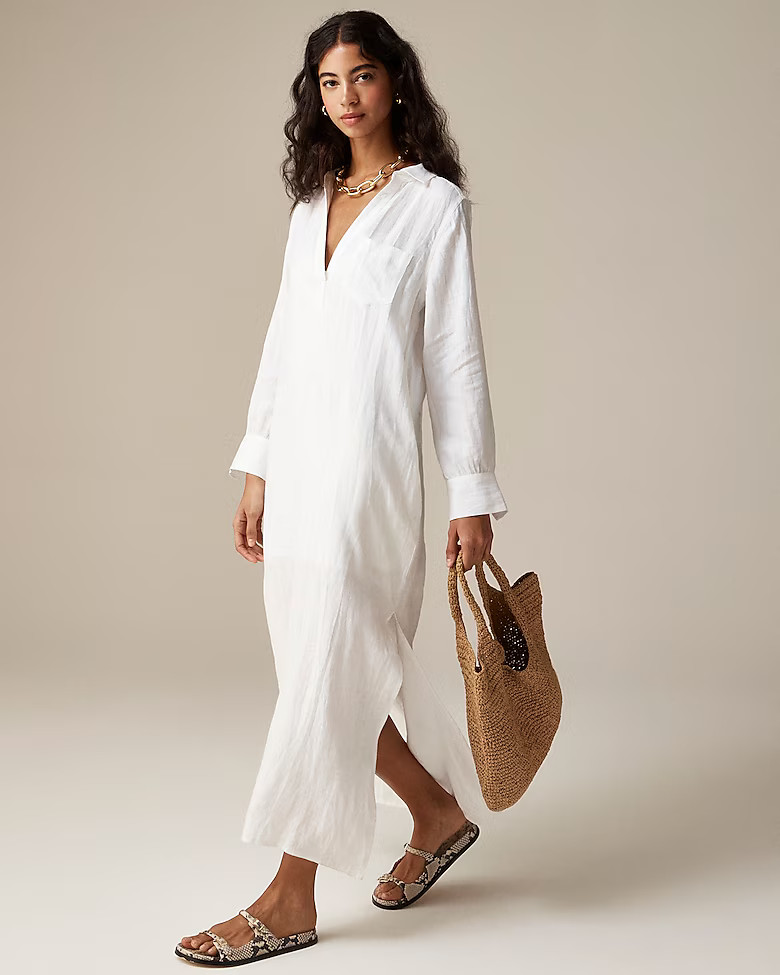Bungalow maxi popover dress in linen | J. Crew US