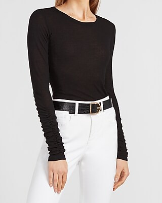 Ribbed Ruched Long Sleeve Tee | Express