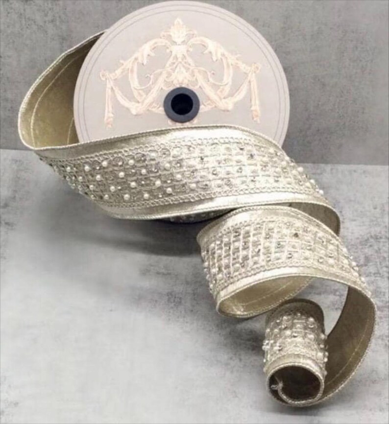 D Stevens, 10 Yards, 2.5 Inch Wire Ribbon, Pearl Jewel Ribbon, Pearl Ribbon, Platinum Ribbon, Hol... | Etsy (US)
