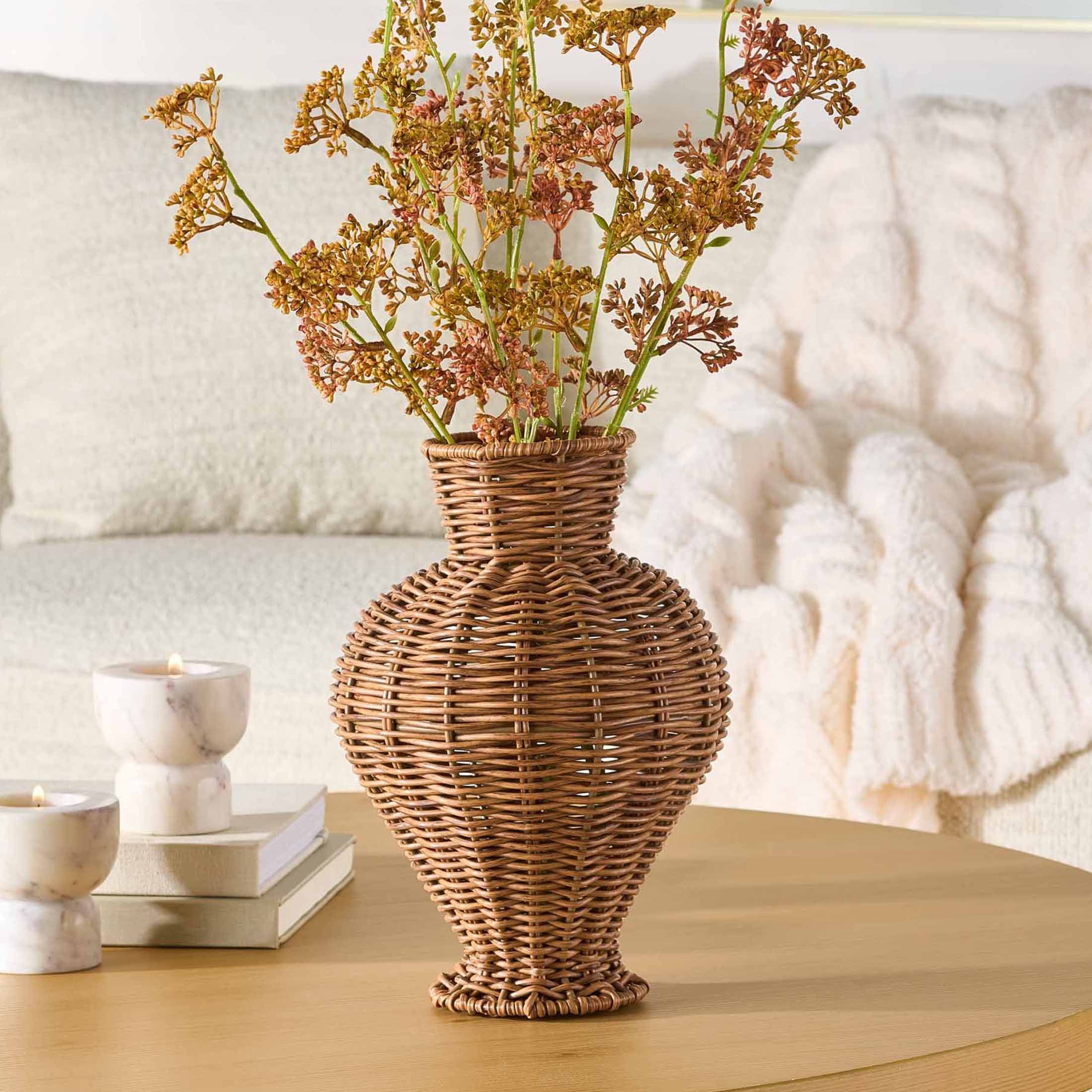 Better Homes & Gardens 10" Brown Woven Faux Rattan Indoor Vase - Walmart.com | Walmart (US)