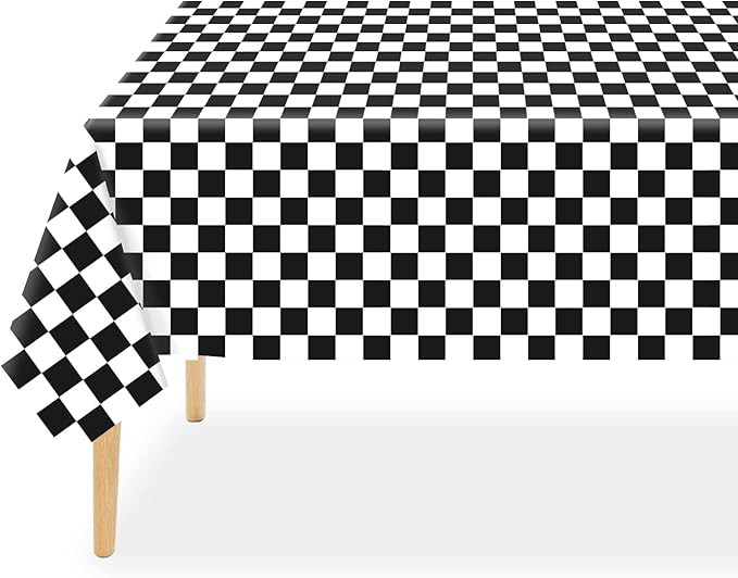 QIKSION Checkered Tablecloth Disposable 2 Pack, 54 x 108 Inch Black and White Checkered Flag Tabl... | Amazon (US)