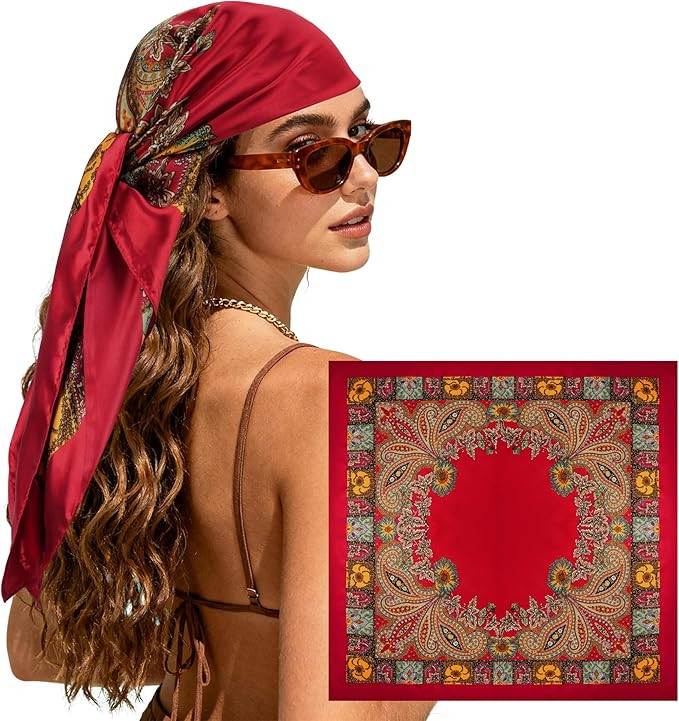 Vylxuxa Large Square Head Scarf Bandana - 35" Satin Hair Scarf for Women Like Silk Scarf Fashion ... | Amazon (US)