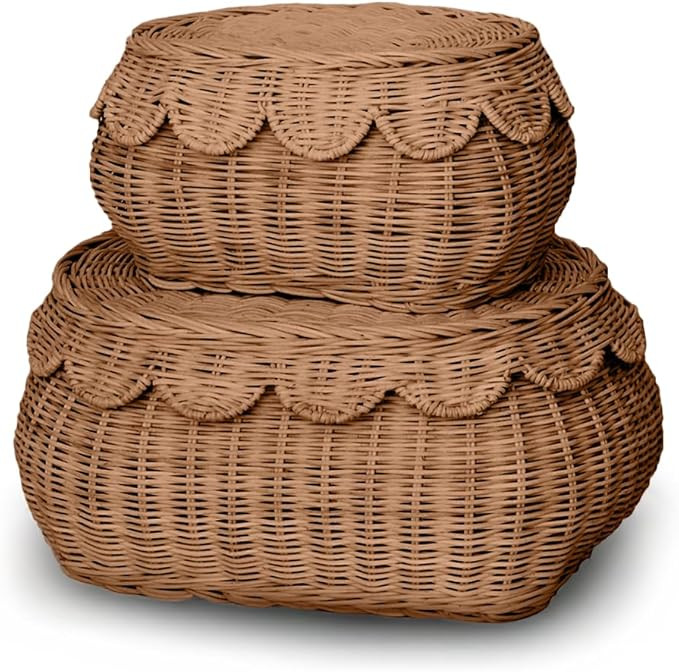 BEBE BASK Small Scalloped Basket Set Of 2 - Hand Woven Scallop Basket - 15 x 10 x 6 In - Scallope... | Amazon (CA)