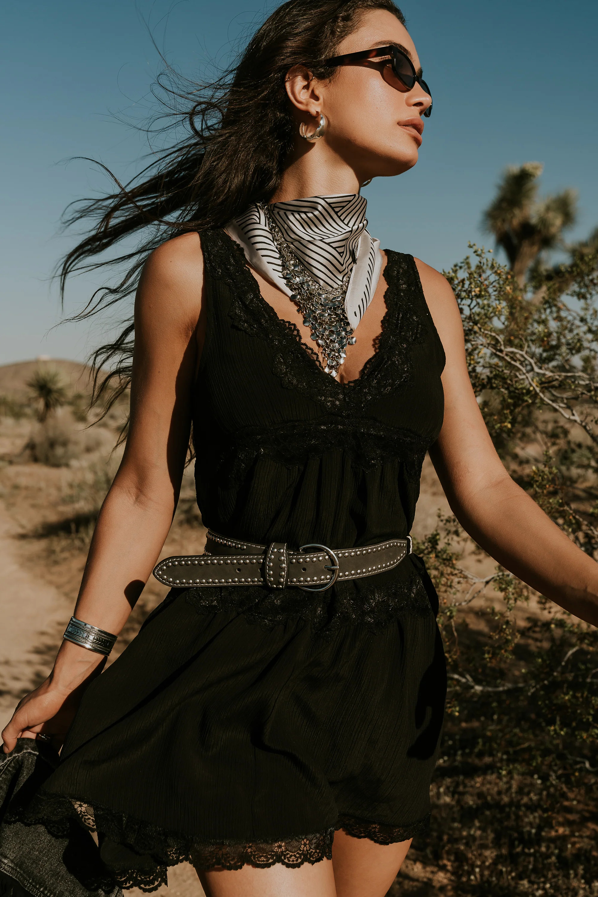 Quinny Lace Trim Mini Dress in Black | Böhme US