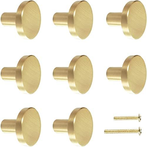 YEWLACA 8Pcs Solid Brass Knobs, Brushed Gold Pure Copper 1 Inch Round Decorative Knob Mid Century... | Amazon (US)