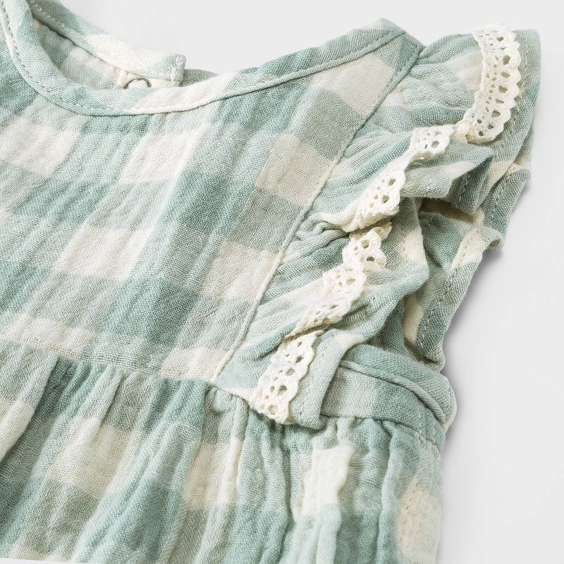 Baby Girls' Gingham Gauze Long Leg Romper - Cat & Jack™ Mint Green | Target