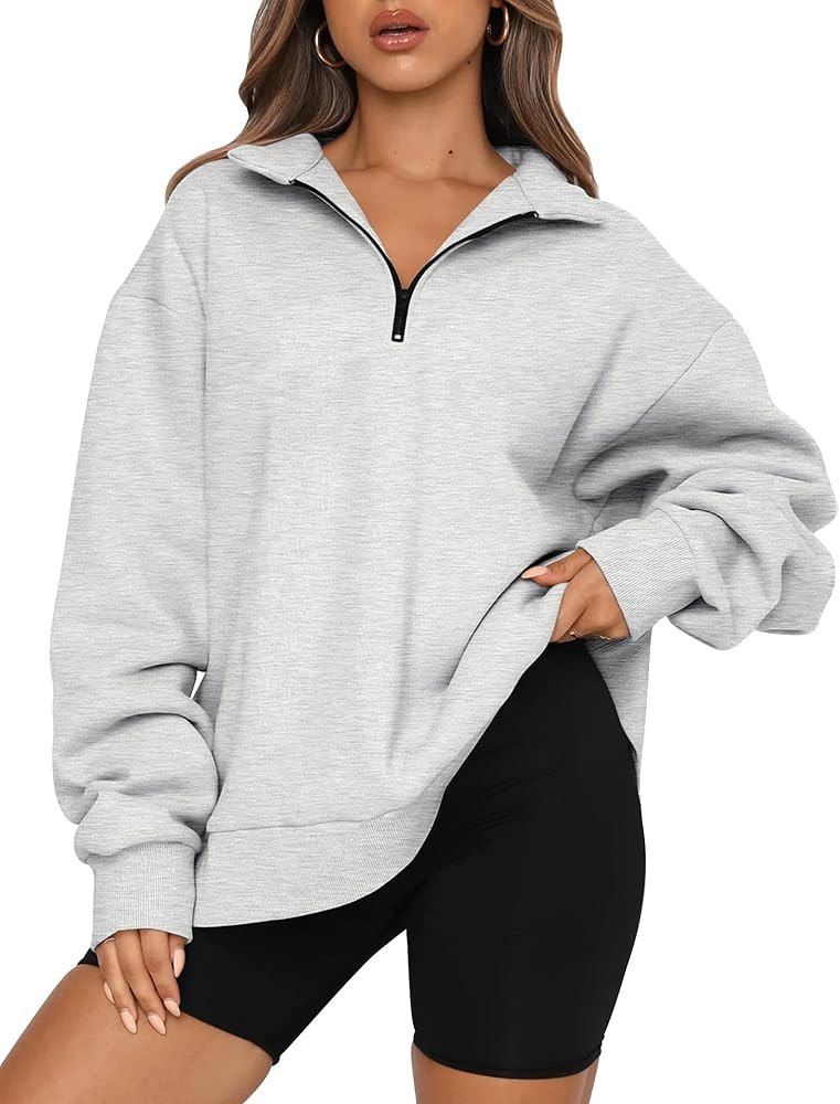 Trendy Queen Womens Oversized Sweatshirts Fall Sweaters Fashion Hoodies Half Zip Pullover Long Sl... | Amazon (US)