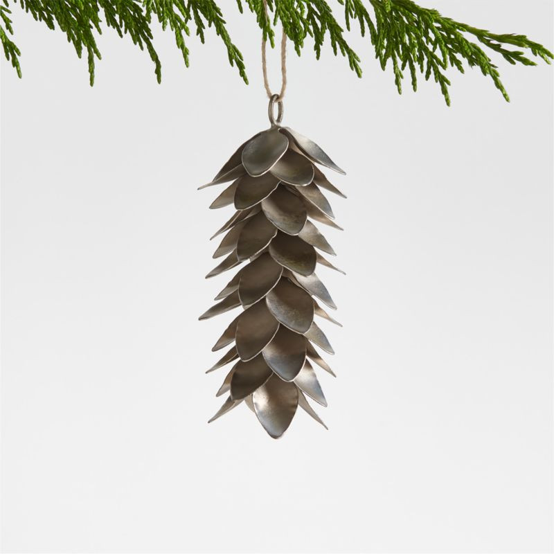 Silver Metal Pinecone Christmas Tree Ornament | Crate & Barrel | Crate & Barrel