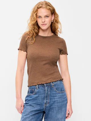 Fitted Waffle-Knit Cropped T-Shirt | Old Navy (US)