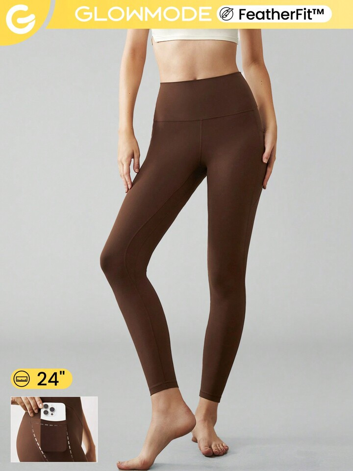 GLOWMODE 24" FeatherFit™ High-Rise Side Pocket Leggings | SHEIN