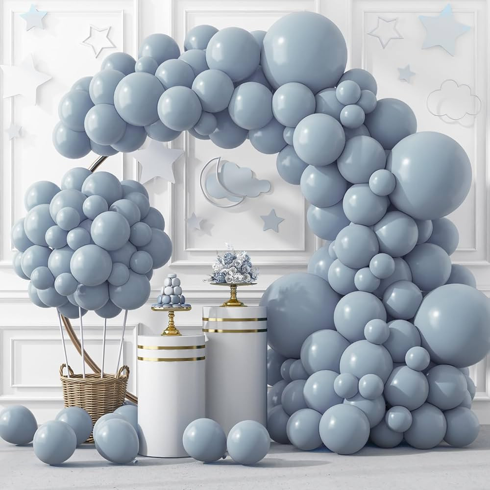 RUBFAC 129pcs Dusty Blue Balloons Different Sizes 18 12 10 5 Inch Latex Haze Blue Balloon Garland... | Amazon (US)