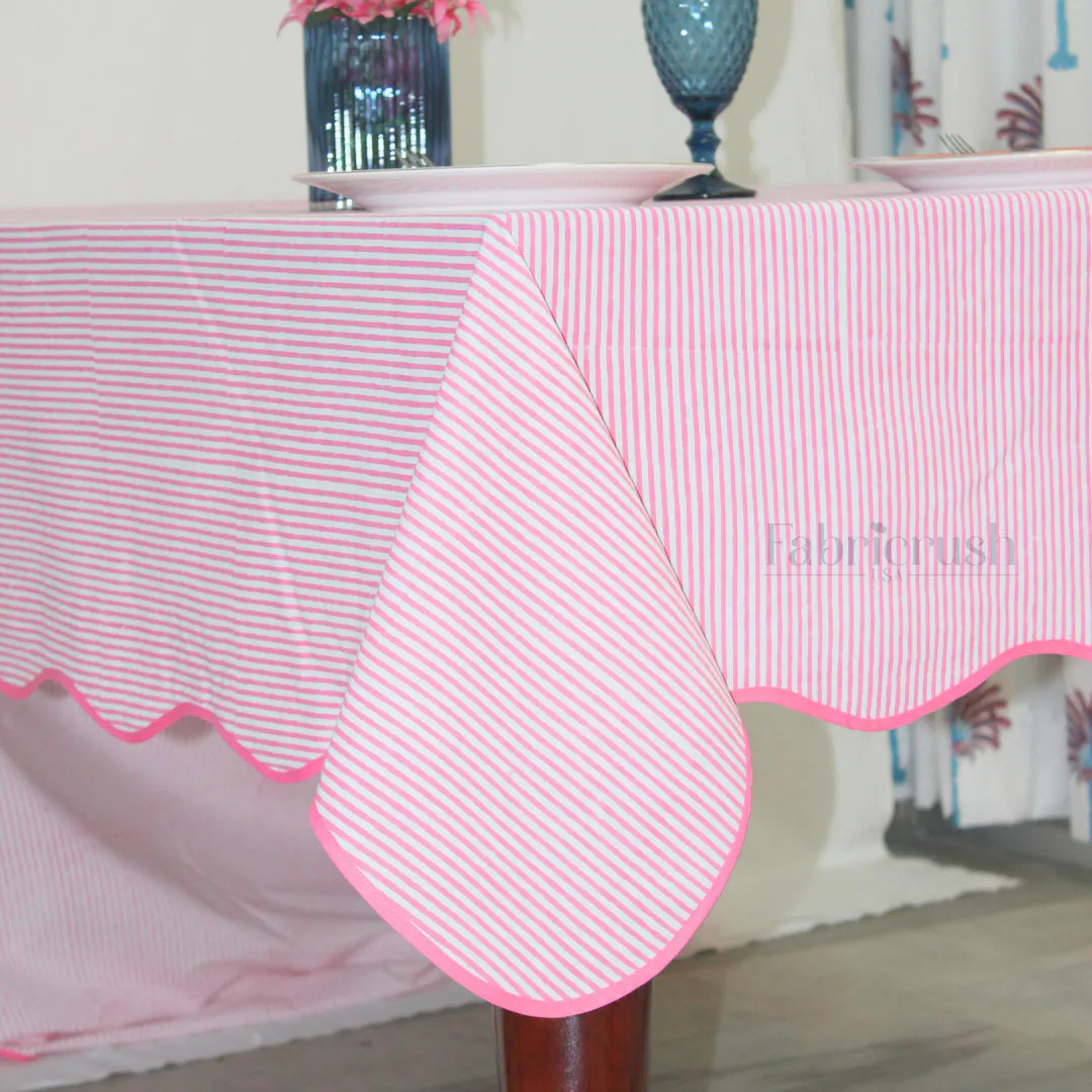 Pink Striped Linen Tablecloth With Pink Piping – Modern Minimalist Table Cover for Dining, Wedd... | Etsy (US)