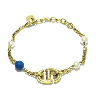 Auth DIOR/ChristianDior CD NAVY - Gold Cream Blue Hardware Fake Pearl Bracelet  | eBay | eBay US