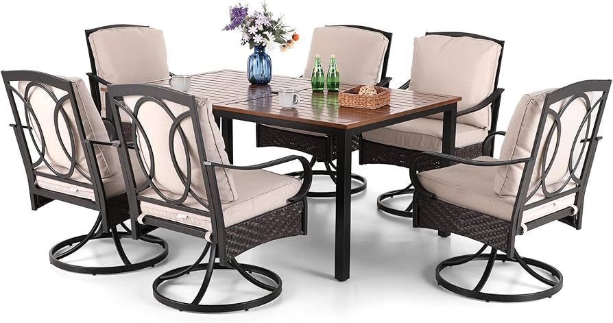 MFSTUDIO Patio Furniture Set for 6, 7 Piece Outdoor Dining Set,6 Swivel Chairs with Cushions and ... | Amazon (US)