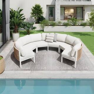 3-Piece 6-Seats Aluminum Curved Patio Outdoor Sectional Set with Beige Cushion | The Home Depot