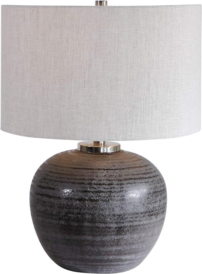 MY SWANKY HOME Rustic Round Charcoal Brown Table Lamp Ceramic Sphere Vintage Style Cottage | Amazon (US)