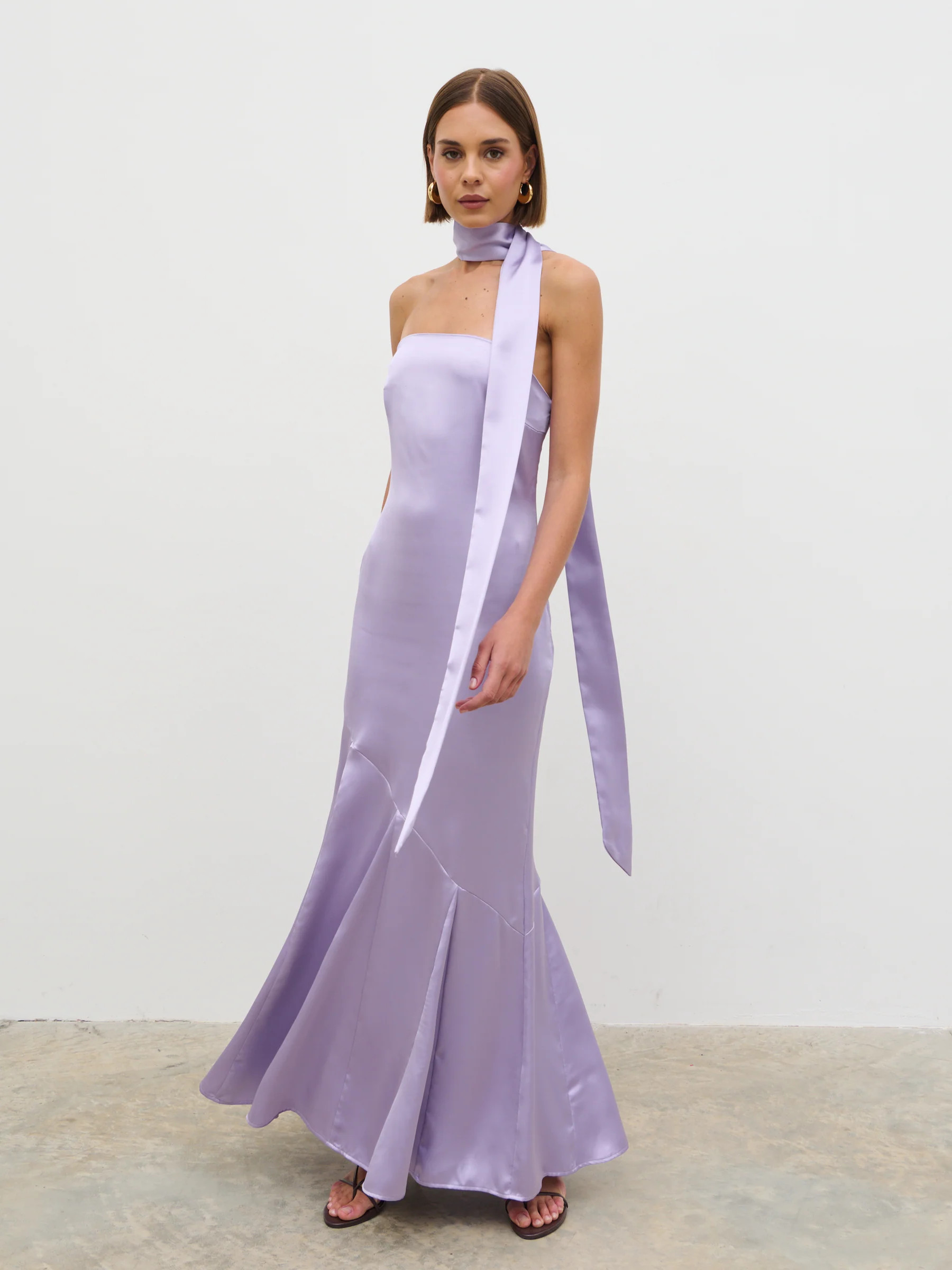 Jai Bandeau Neck Tie Maxi Dress - Lilac | Pretty Lavish (UK)
