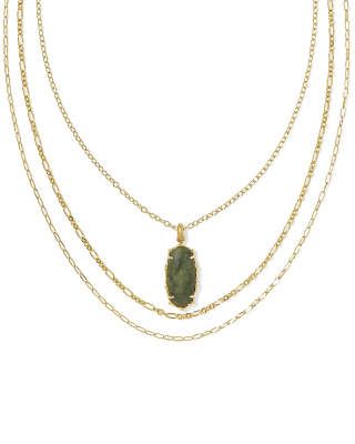 Elle Vintage Gold Bamboo Frame Triple Strand Necklace in Sage Serpentine | Kendra Scott