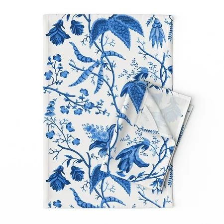 Chinoiserie Blue And White Chintz Linen Cotton Tea Towels by Roostery Set of 2 | Walmart (US)