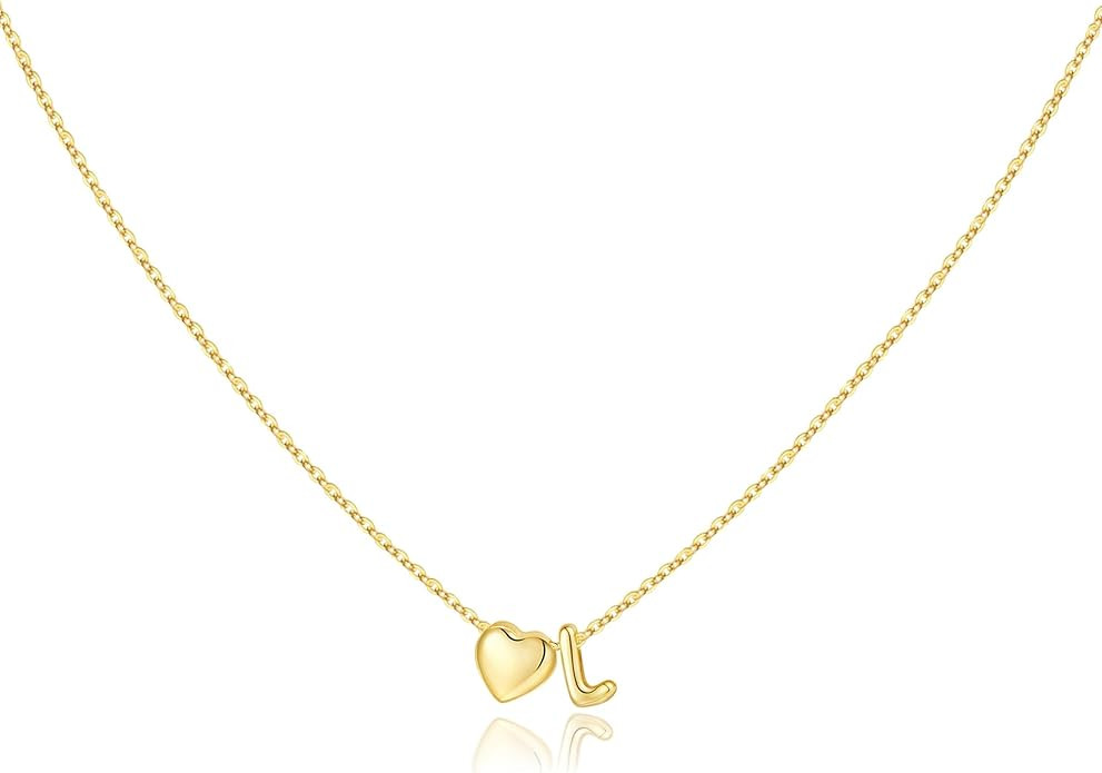 M MOOHAM Christmas Gifts for Women Girls - 14K Gold Plated Heart Initial Necklaces for Women Kids... | Amazon (US)