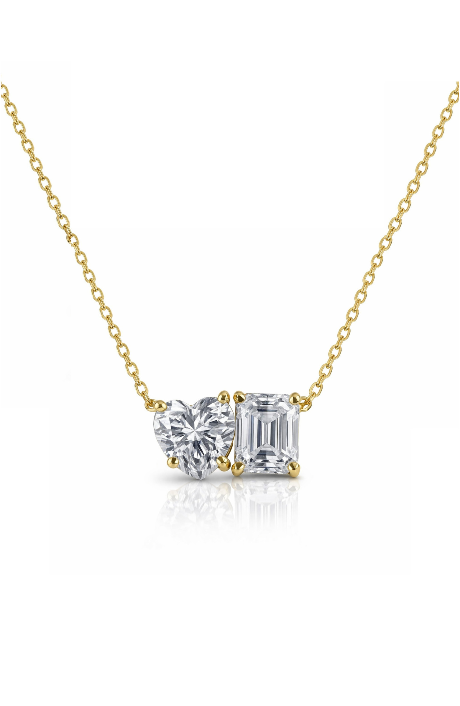 DLORIA 2 ct. t.w. Toi et Moi Moissanite Necklace (Heart & Emerald-Cut, Color D, FL Clarity) in Go... | Nordstrom