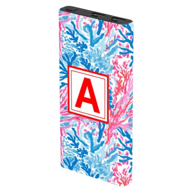 Monogram Blue Coral Power Bank | Classy Chargers