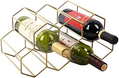 Urban Deco Small Gold Wine Rack 9 Bottle Holder Countertop - No Need Assembly Modern Metal Wire W... | Amazon (US)