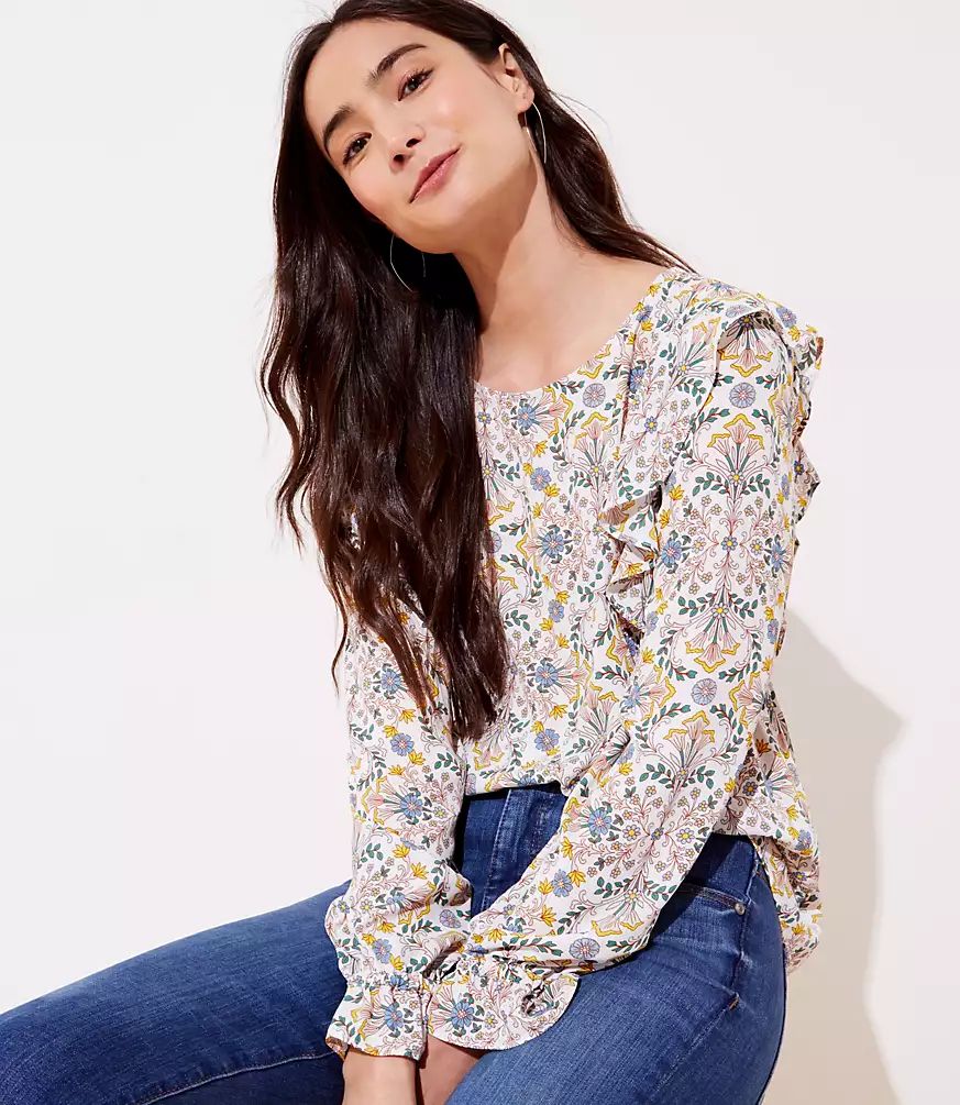 Tapestry Ruffle Shoulder Blouse | LOFT