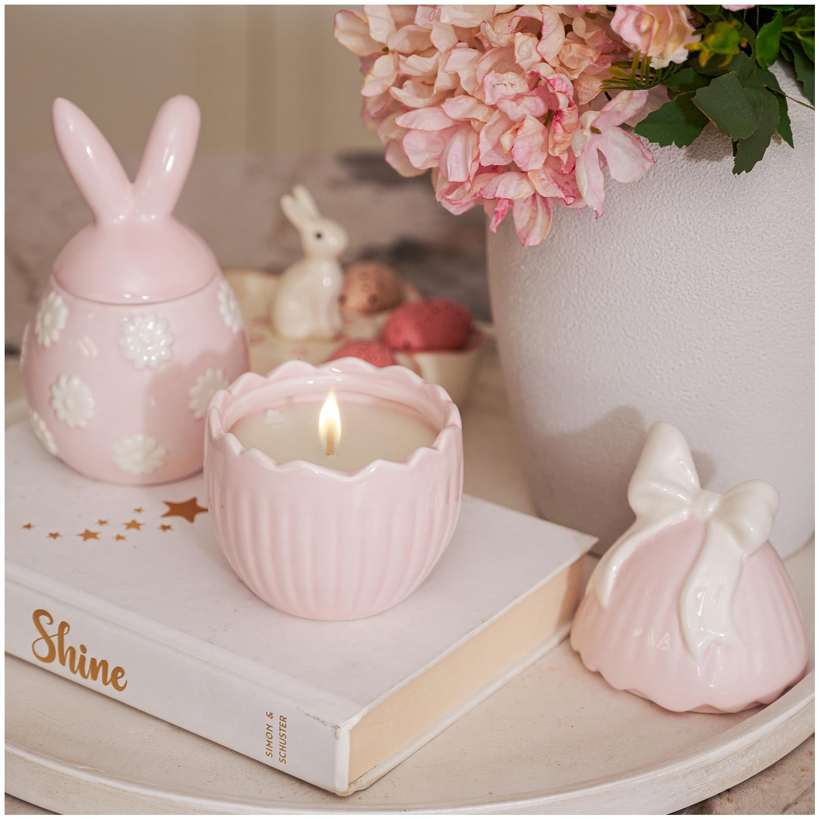 WDS WONDROUS 2-Pack Easter Bunny & Bow Ceramic Jar Candles, Egg Shaped Soy Wax Scented Candles wi... | Amazon (US)