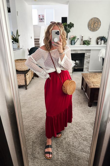 Red summer maxi dress with a round rattan boho bag, lightweight mesh sweater, and sandals (went up a half size)

// Summer outfits 2024, boho summer outfit, sun dresses, beach dress, vacation outfit, summer dresses, floral summer dress, wedding guest dress, mom outfit ideas, summer outfit amazon, Amazon outfit ideas, casual outfit ideas, spring outfit inspo, casual fashion, amazon summer fashion, amazon casual outfit, cute casual outfit, outfit inspo, outfits amazon, outfit ideas, amazon shoes, Amazon bag, purse, size 4-6, casual summer outfits, casual outfit ideas everyday, summer fashion #ltkfindsunder100 

#LTKFindsUnder50 #LTKStyleTip #LTKItBag