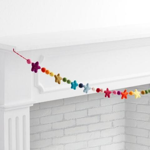 Felted Wool Star and Pom Pom Garland | World Market