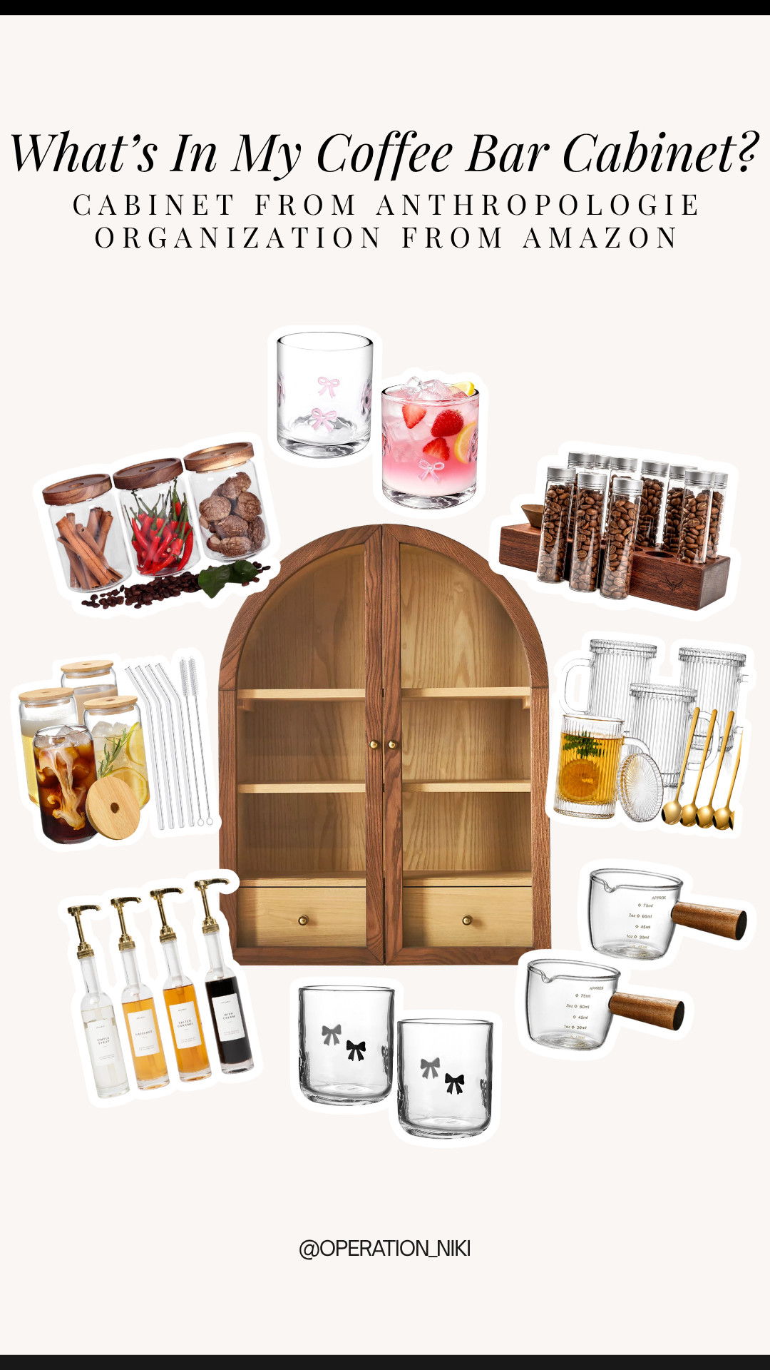 Romanticizing your morning coffee ritual starts with a beautifully organized station. When every syrup bottle, espresso glass, and coffee bean container has its perfect place, preparing your daily brew becomes pure aesthetic bliss. ✨

This dreamy setup combines a gorgeous arched wooden cabinet from Anthropologie with the ultimate Amazon organization finds. From sleek glass spice jars and single-dose bean cellars to aesthetic syrup dispensers, bamboo-lidded tumblers, and the cutest bow-detailed glassware, this lineup makes your morning routine feel like a high-end cafe experience.

Shop my entire coffee bar setup linked below! 🛍️

Follow for more @OPERATION_NIKI on IG, TikTok, & Facebook

#CoffeeBar #HomeOrganization #CoffeeStation #OperationNiki #AestheticHome #AmazonHome #KitchenOrganization #CoffeeLovers #MorningRoutine #ShoppingHaul

#LTKfoodie #LTKHome