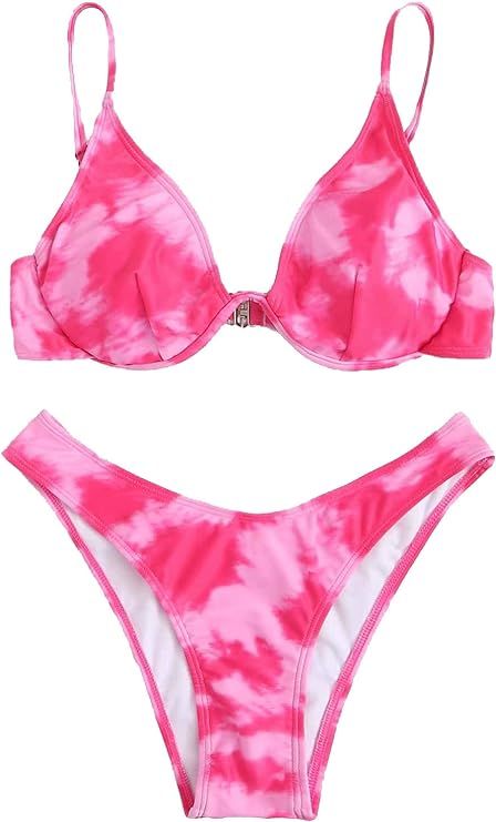 SweatyRocks Women's Sexy Bathing Suits Spaghetti Strap Floral Bikini Set Underwire Swimsuit | Amazon (US)