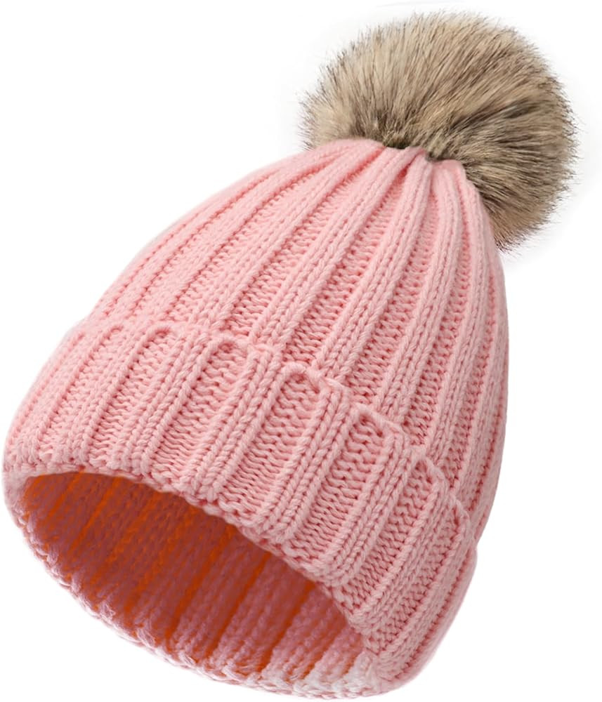 Nimalpal Winter Hats for Women - Beanies Women Winter Hat with Faux Fur Pom Warm Knit Skull Cap T... | Amazon (US)
