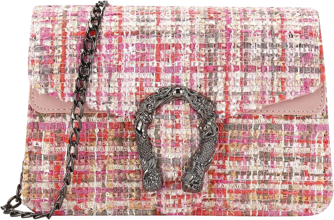 Small Quilted Shoulder Bag for Women Trendy Tweed Mini Clutch Chain Handbag Purses Designer Eveni... | Amazon (US)