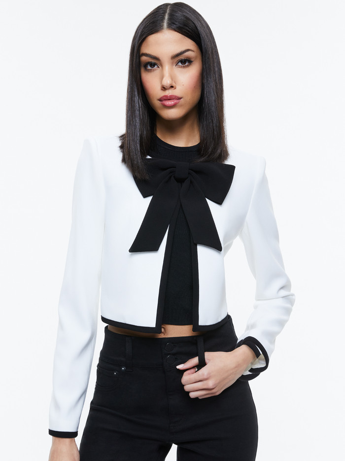 KIDMAN BOW FRONT CROPPED JACKET | Alice + Olivia