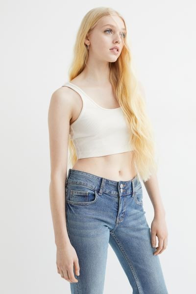 Crop top in ribbed stretch cotton with shoulder straps. | H&M (US + CA)