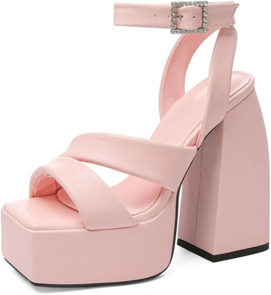 MMKJHNBHQ Women's Fashion Sandals 2022 Summer New Thickened High Heel Platform Open Toe White Sho... | Amazon (US)