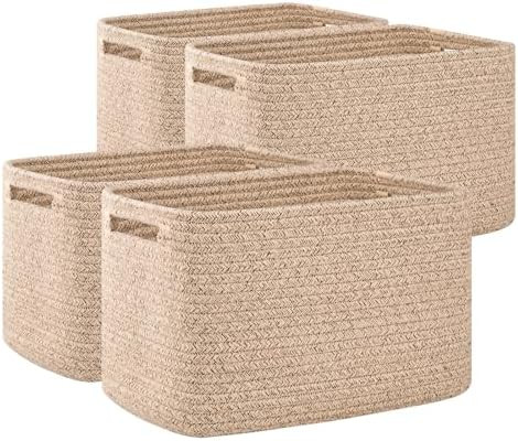 OIAHOMY 4 Pack Storage Baskets for Organizing, Cube Storage Bins for Shelves, Rectangle Storage B... | Amazon (US)