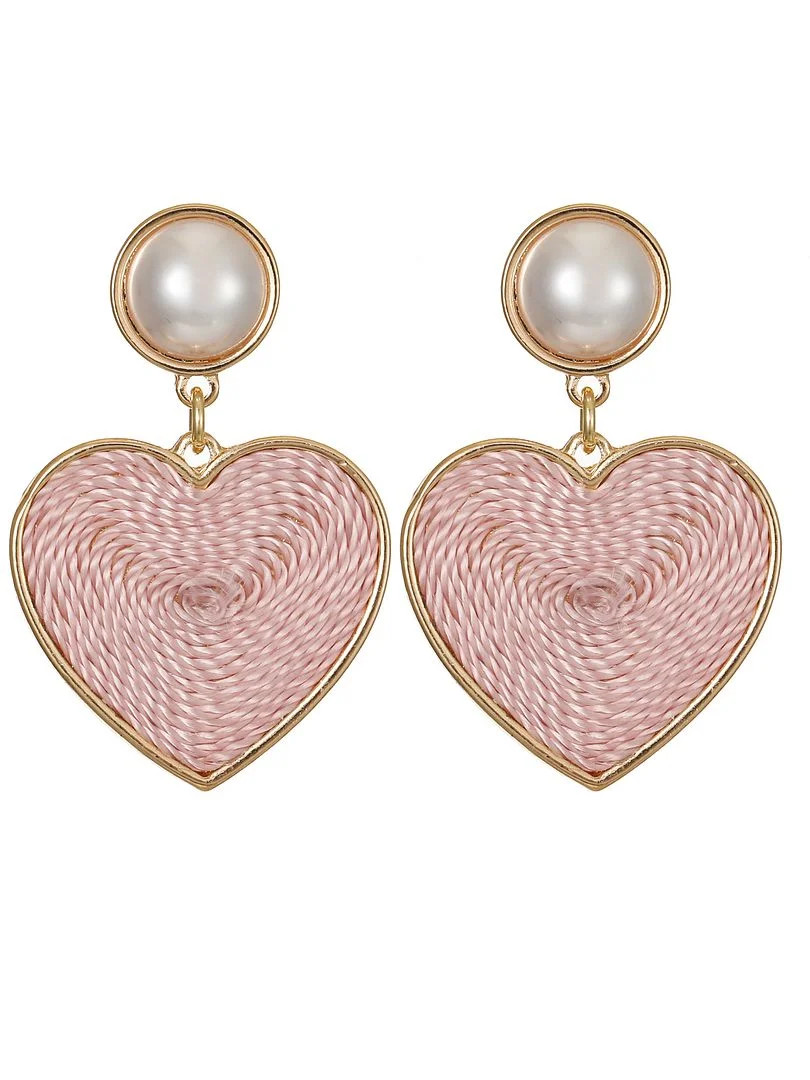 Time and Tru Women's Goldtone and Pink Heart Drop Earrings | Walmart (US)