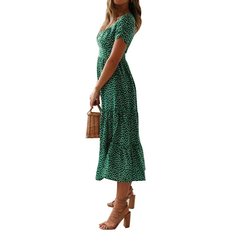 DYMADE Women Short Sleeve Summer Casual Midi Swing Dress - Walmart.com | Walmart (US)